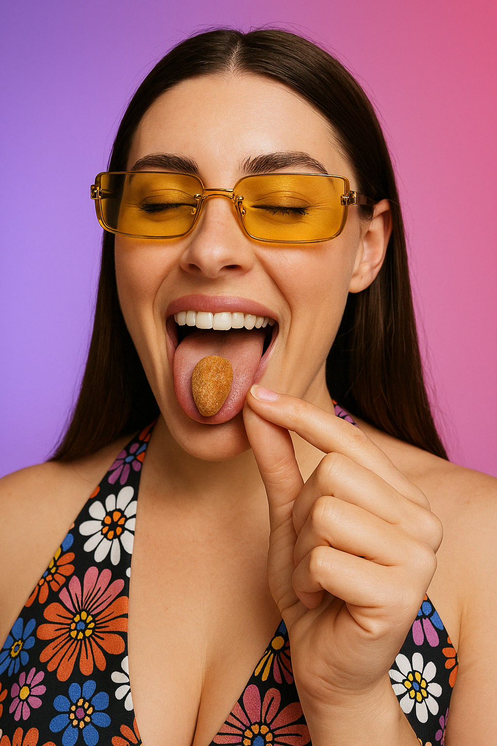 Woman eating red almond
