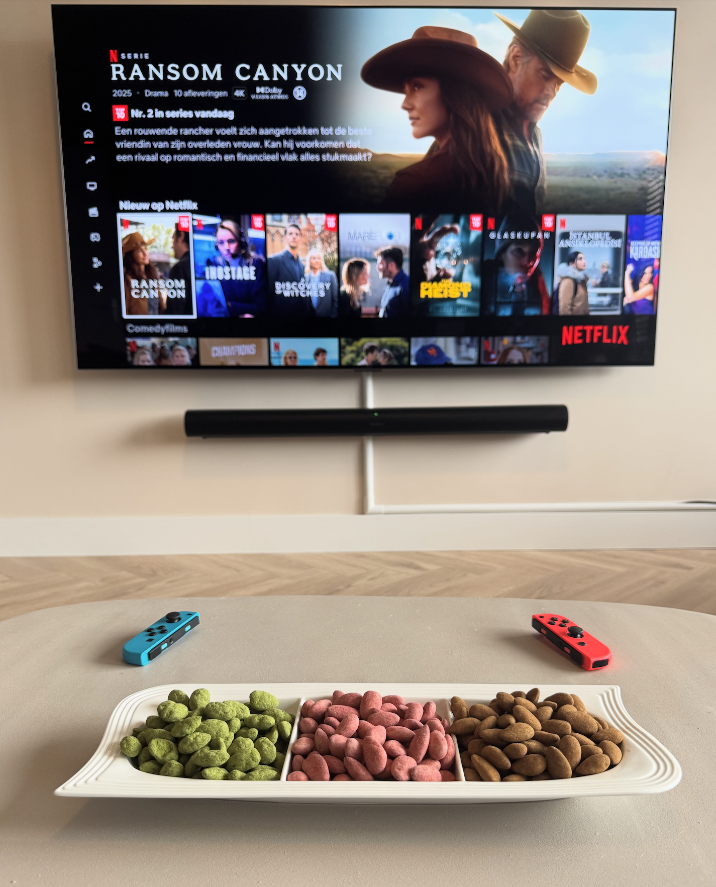 Cozy movie night with almonds and Netflix